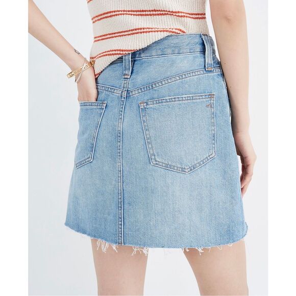 Madewell Rigid Denim A-Line Mini Skirt in Lovell Wash Raw Hem Size 26 A Line - Picture 2 of 8
